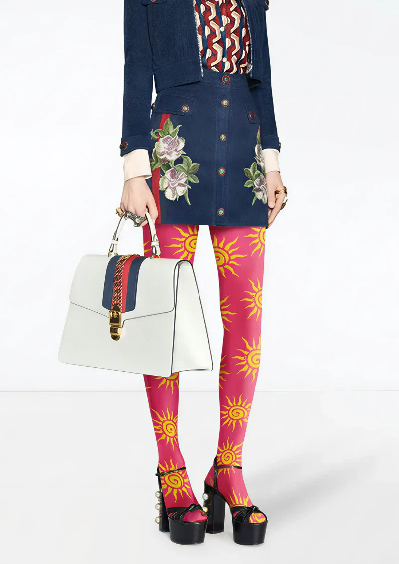 Viken Plan Red Yellow Sun Graphic Tights Hosiery Pantyhose - Image 2