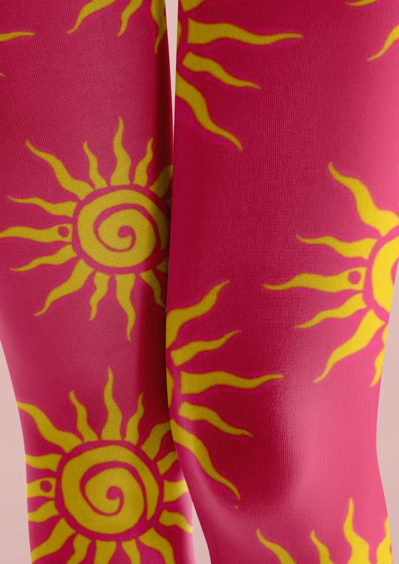 Viken Plan Red Yellow Sun Graphic Tights Hosiery Pantyhose - Image 4