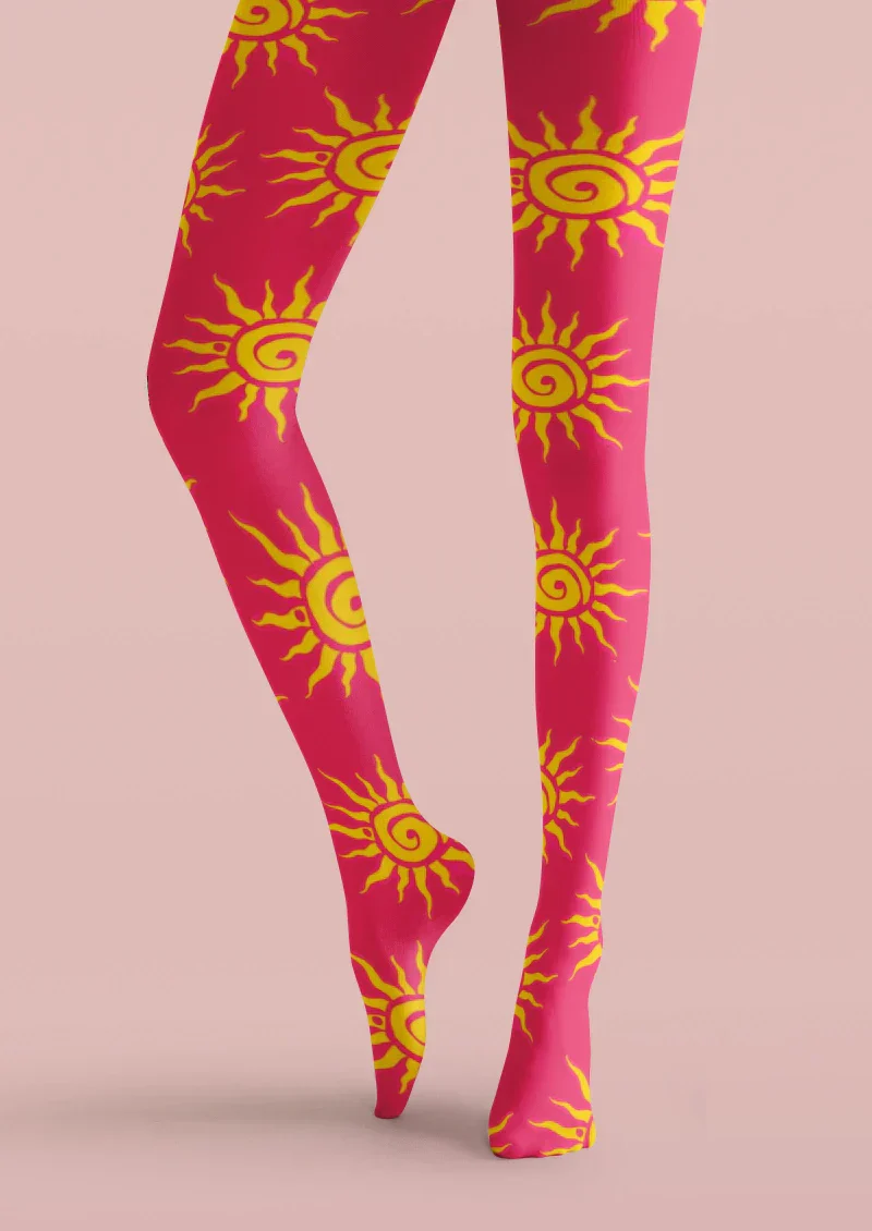 Viken Plan Red Yellow Sun Graphic Tights Hosiery Pantyhose - Image 5