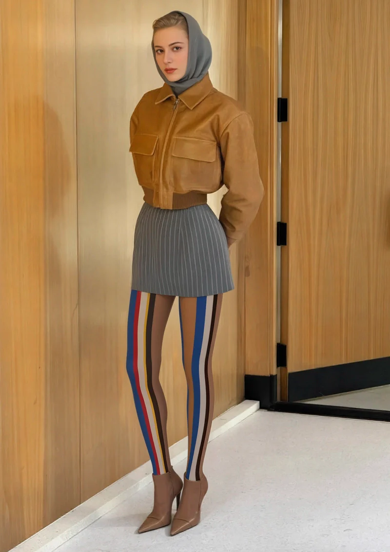 Viken Plan Retro Color Stripes Tights Hosiery Pantyhose - Image 2