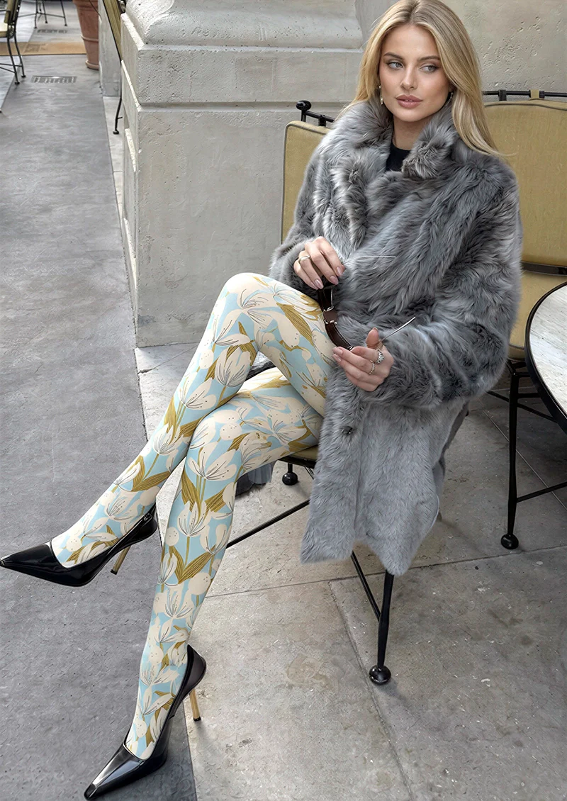 Viken Plan Retro Tulip Flowers Tights Hosiery Pantyhose - Image 2