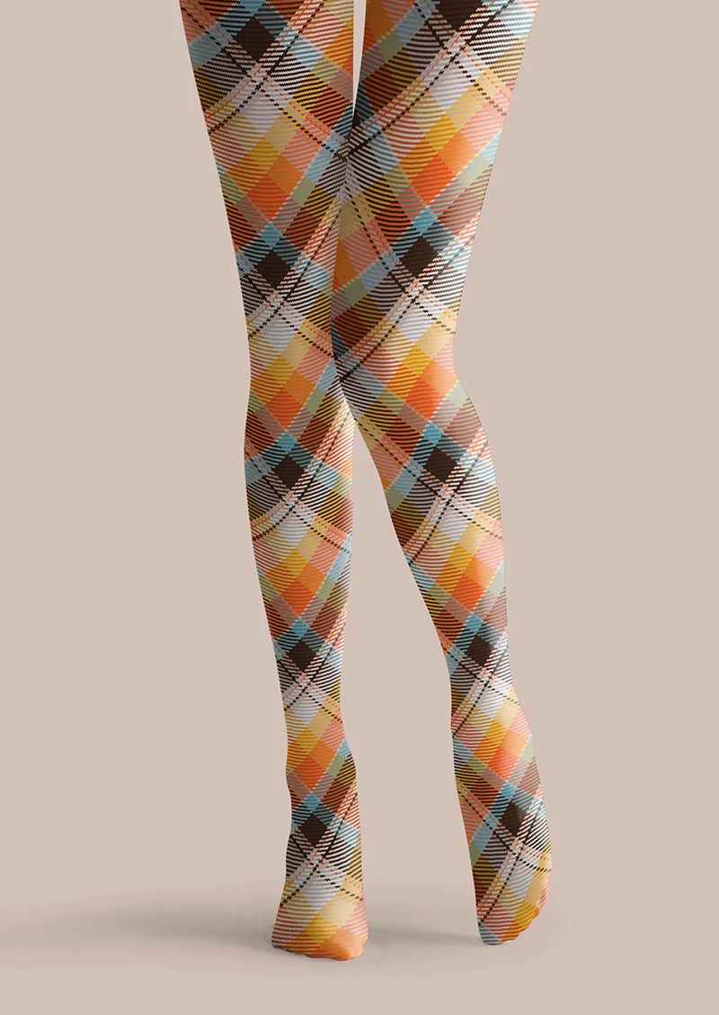 Viken Plan Orange Glow stripes Checked Tights Hosiery Pantyhose