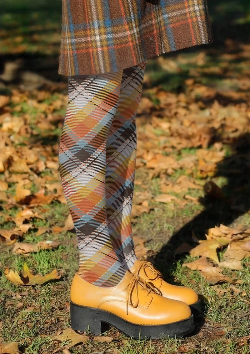 Viken Plan Orange Glow stripes Checked Tights Hosiery Pantyhose - Image 2
