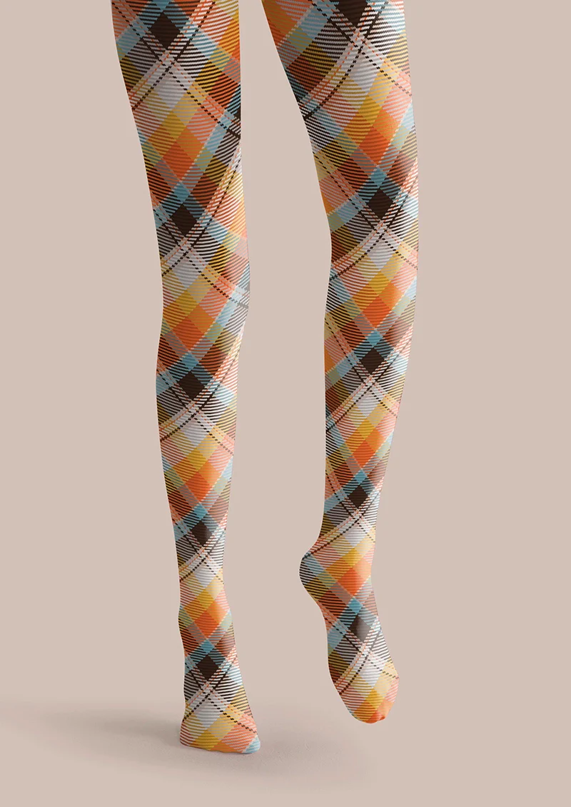 Viken Plan Orange Glow stripes Checked Tights Hosiery Pantyhose - Image 3