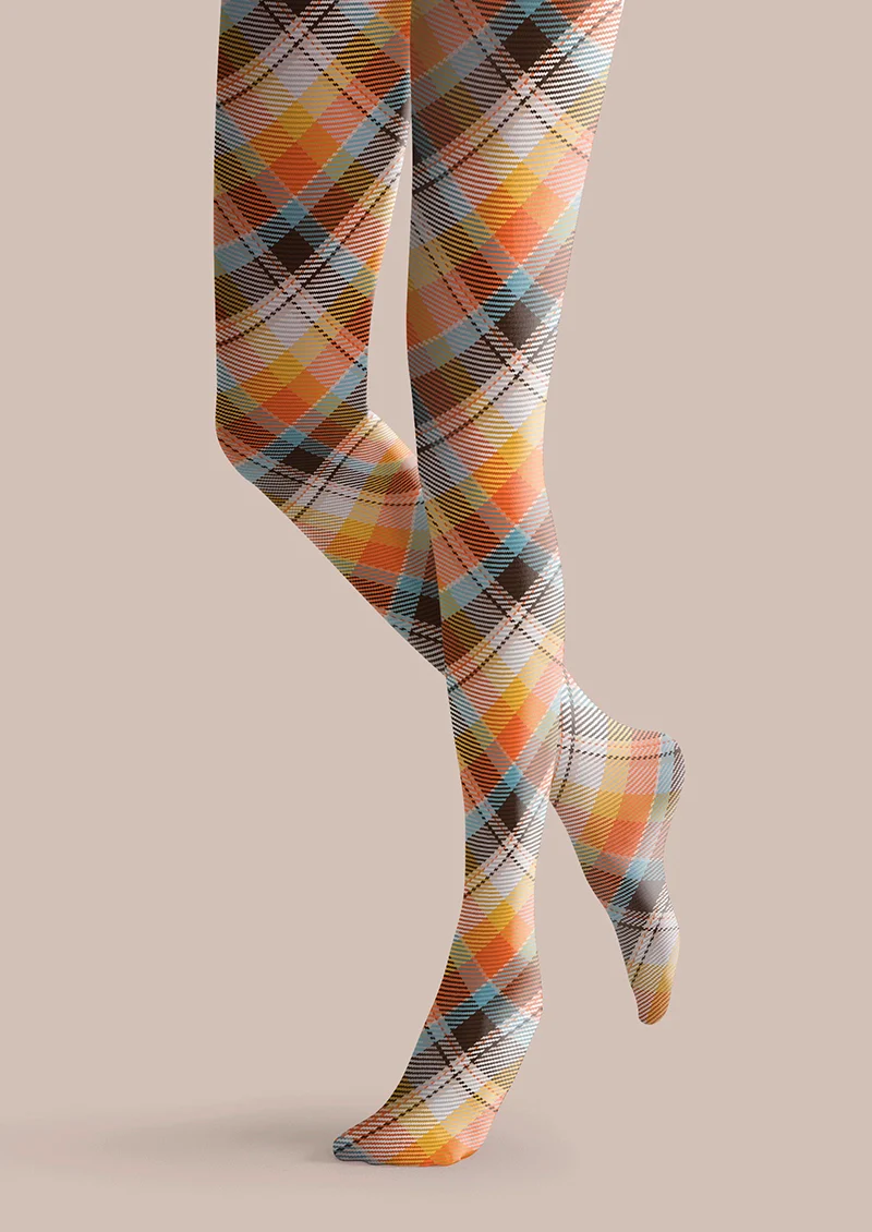 Viken Plan Orange Glow stripes Checked Tights Hosiery Pantyhose - Image 4