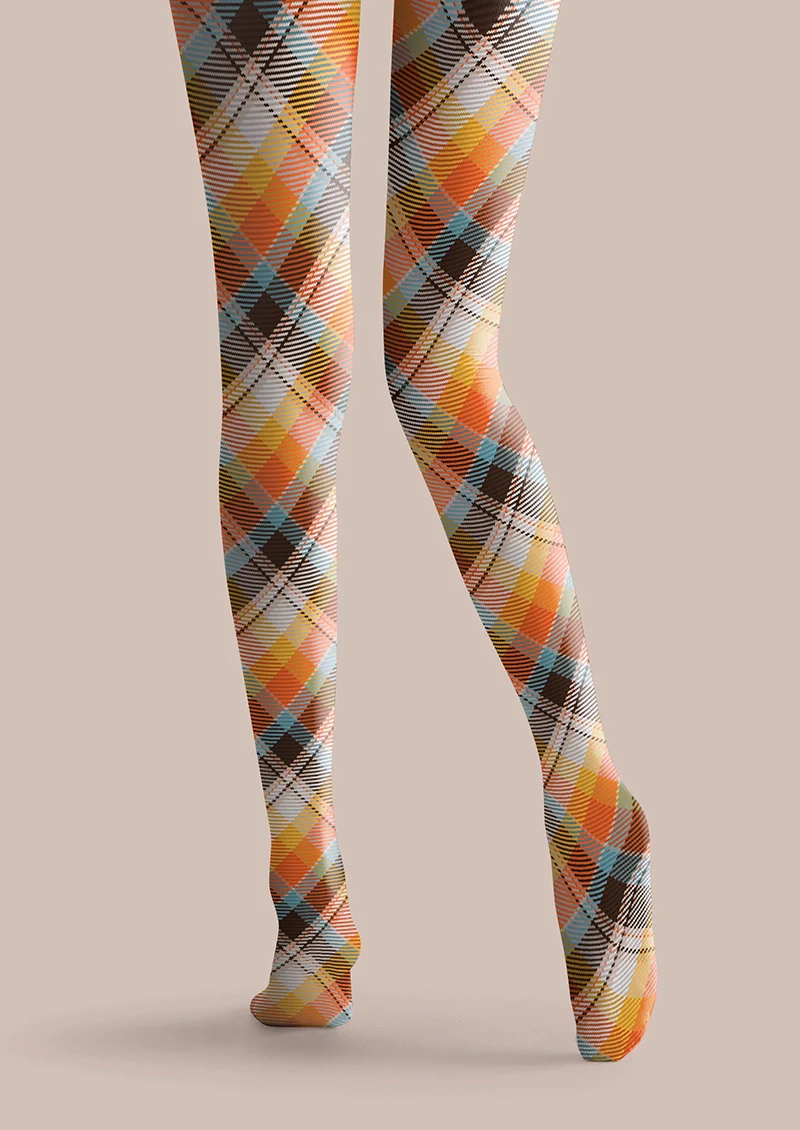 Viken Plan Orange Glow stripes Checked Tights Hosiery Pantyhose - Image 5