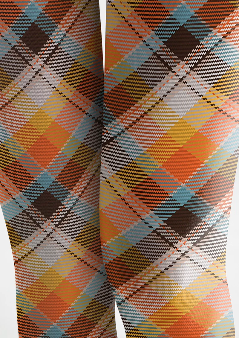 Viken Plan Orange Glow stripes Checked Tights Hosiery Pantyhose - Image 6