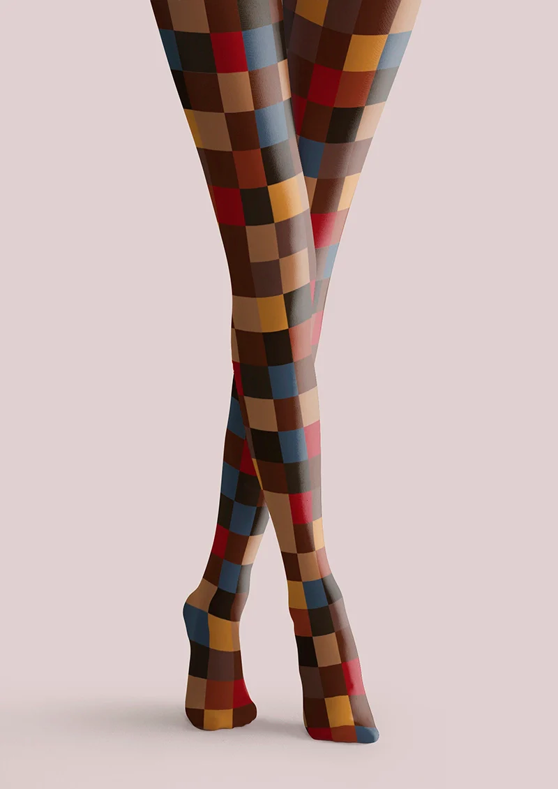 Viken Plan Terra-Cotta Plaid Tights Hosiery Pantyhose