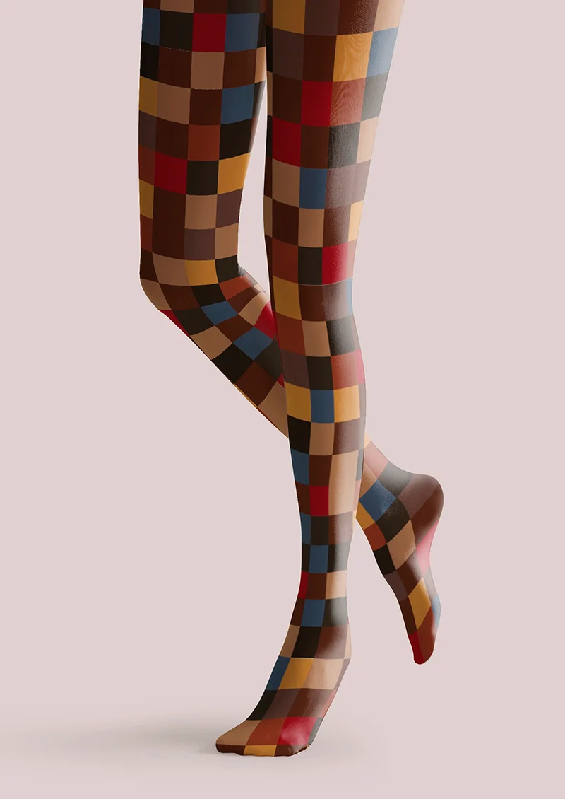 Viken Plan Terra-Cotta Plaid Tights Hosiery Pantyhose - Image 3