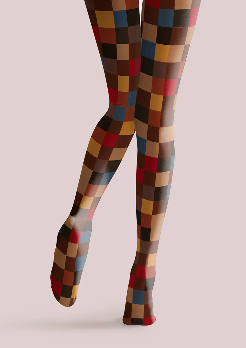 Viken Plan Terra-Cotta Plaid Tights Hosiery Pantyhose - Image 4