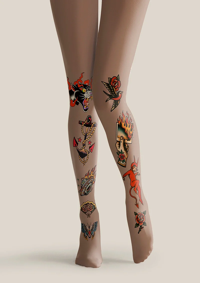 Viken Plan Transformation Tattoo Tights Hosiery Pantyhose