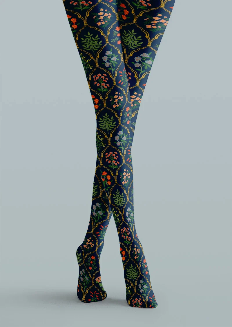 Viken Plan Vintage Floral Print Tights Hosiery Pantyhose