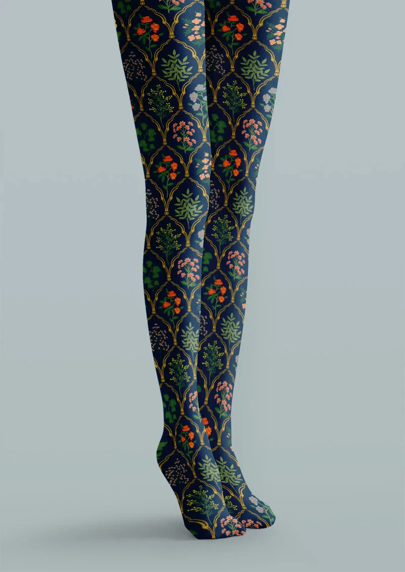 Viken Plan Vintage Floral Print Tights Hosiery Pantyhose - Image 3