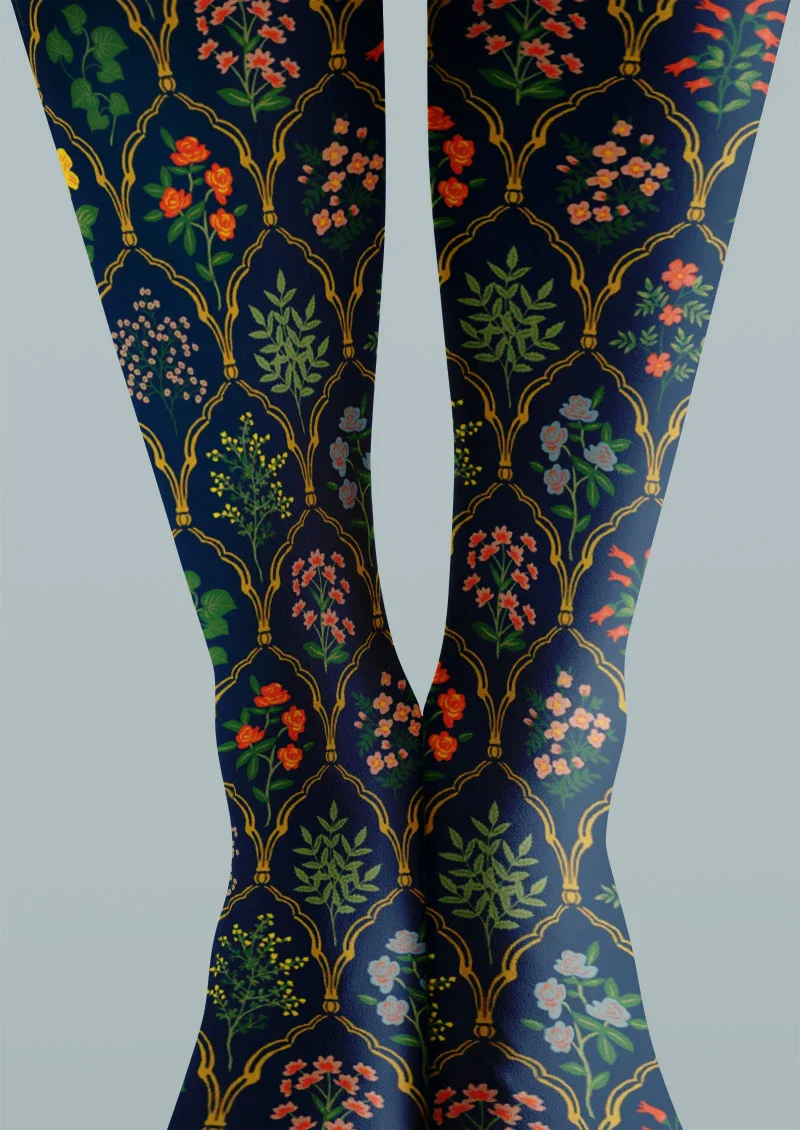 Viken Plan Vintage Floral Print Tights Hosiery Pantyhose - Image 4