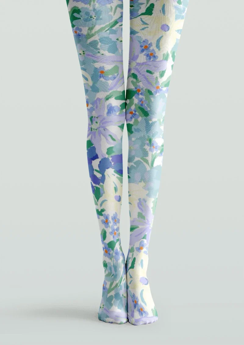 Viken Plan Watercolor Blue Floral Tights Hosiery Pantyhose
