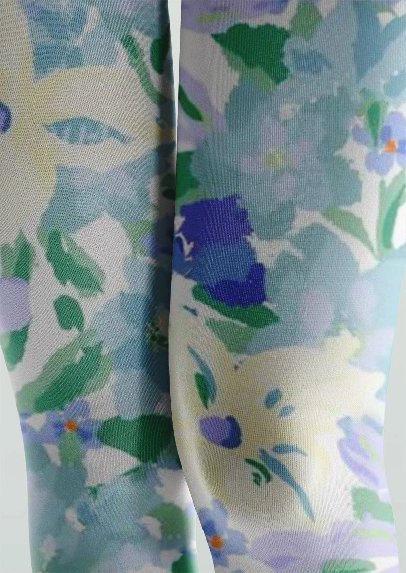Viken Plan Watercolor Blue Floral Tights Hosiery Pantyhose - Image 3