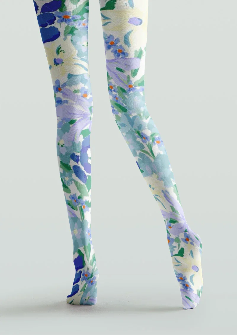 Viken Plan Watercolor Blue Floral Tights Hosiery Pantyhose - Image 5