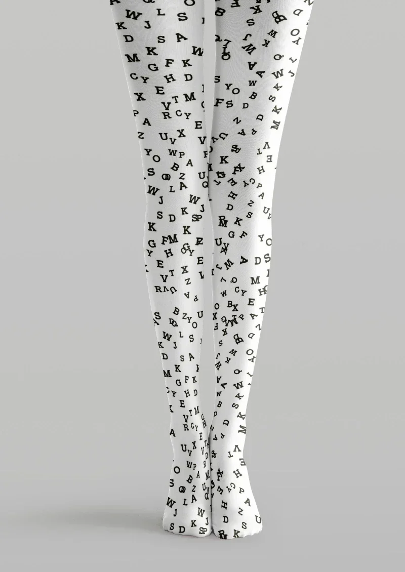 Viken Plan White Black Star Graphic Tights Hosiery Pantyhose