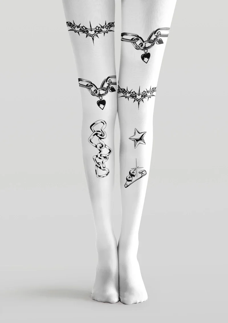 Viken Plan White Black Tattoo Graphic Tights Hosiery Pantyhose