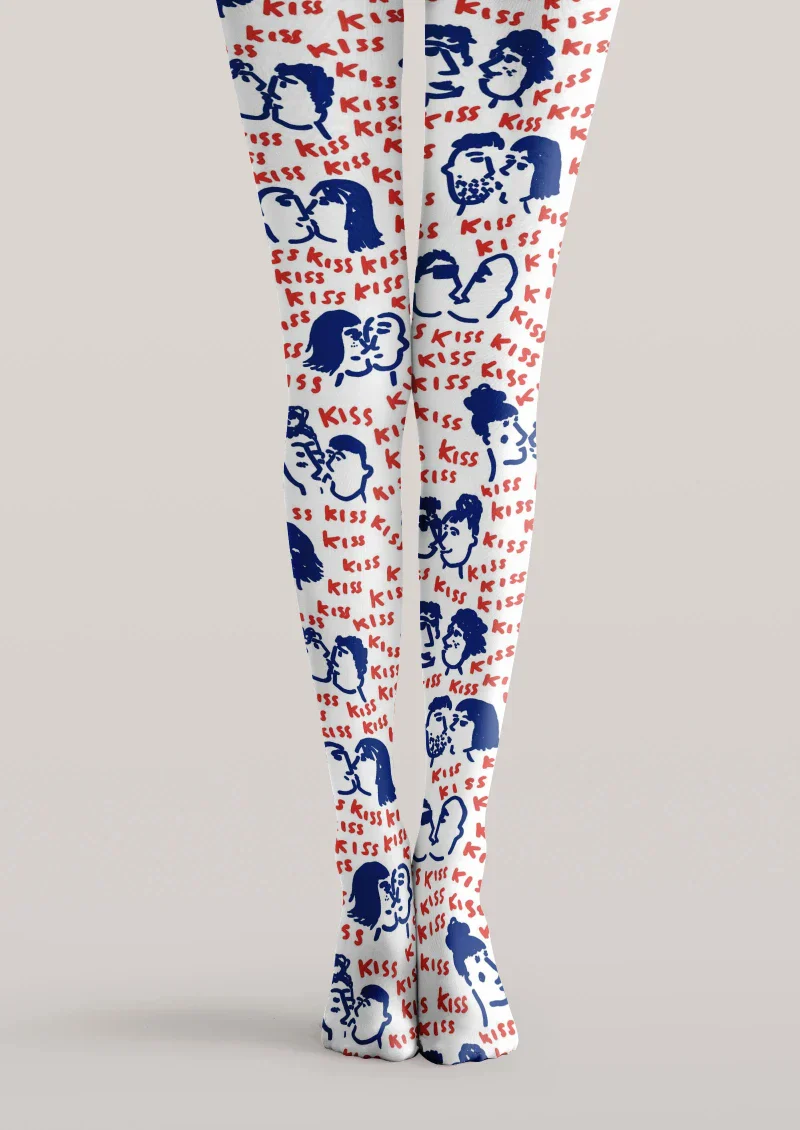 Viken Plan White Blue Red Cartoon Graphic Tights Hosiery Pantyhose - Image 3