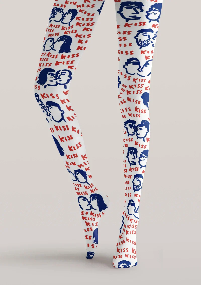 Viken Plan White Blue Red Cartoon Graphic Tights Hosiery Pantyhose - Image 5