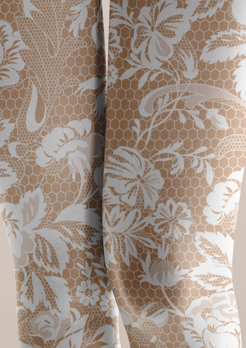 Viken Plan White Lace Floral Print Tights Hosiery Pantyhose - Image 5