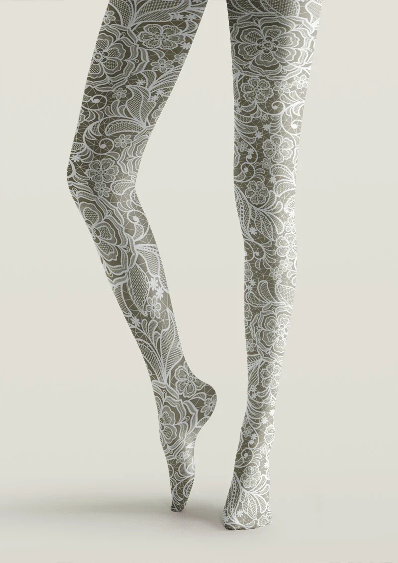 Viken Plan White Lace Garden Tights Hosiery Pantyhose - Image 3