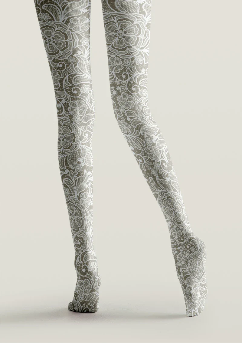 Viken Plan White Lace Garden Tights Hosiery Pantyhose - Image 4