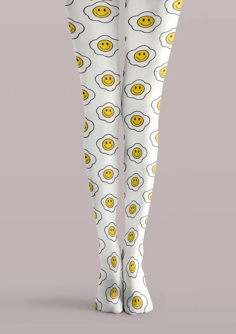 Viken Plan White Yellow Smiley Face Tights Hosiery Pantyhose