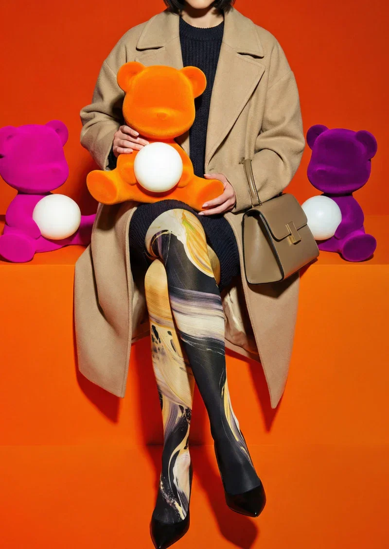 Viken Plan Yellow Black Abstract Art Tights Hosiery Pantyhose - Image 2