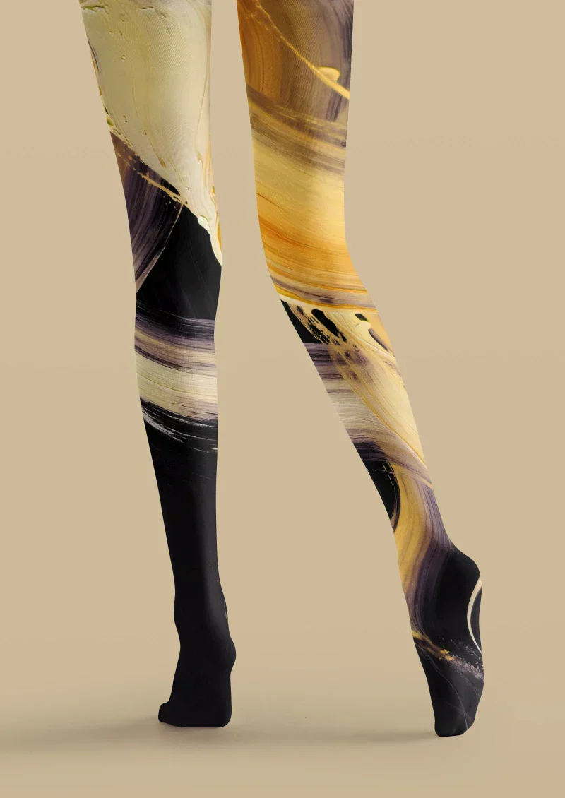 Viken Plan Yellow Black Abstract Art Tights Hosiery Pantyhose - Image 3