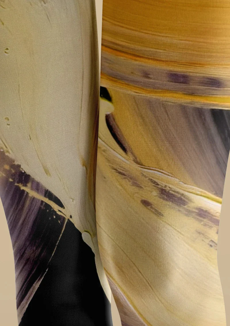 Viken Plan Yellow Black Abstract Art Tights Hosiery Pantyhose - Image 4