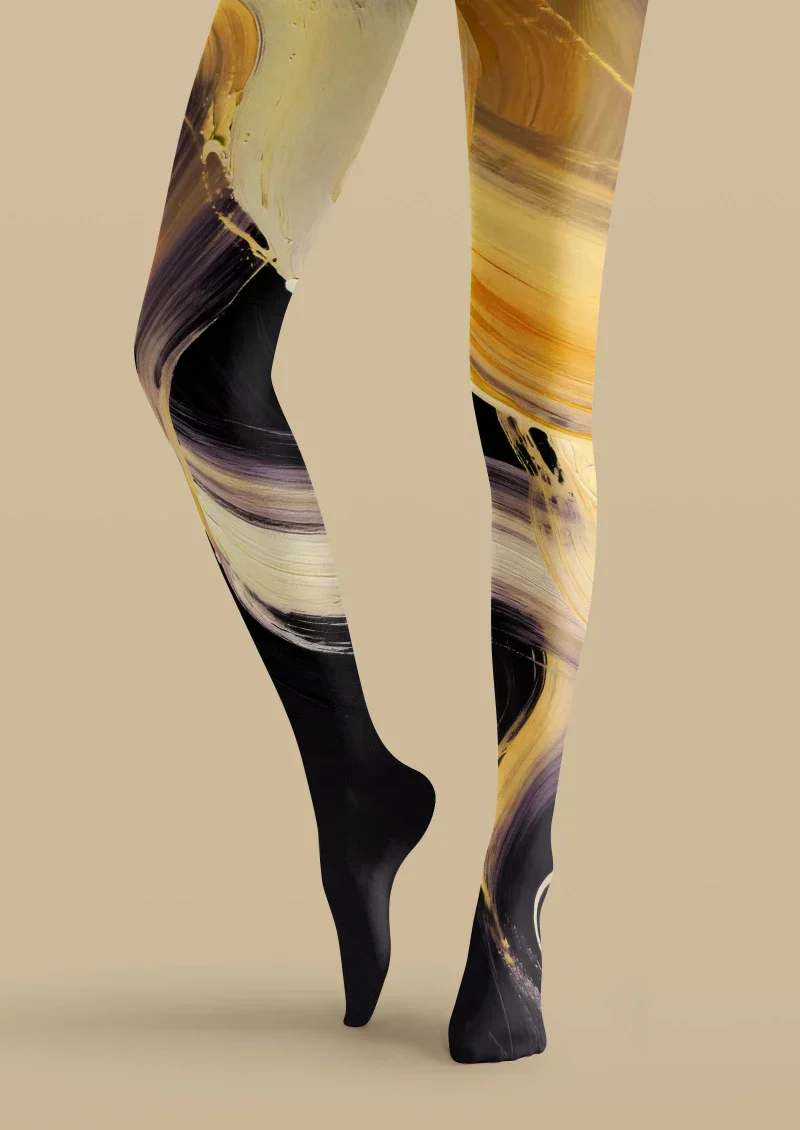 Viken Plan Yellow Black Abstract Art Tights Hosiery Pantyhose - Image 5