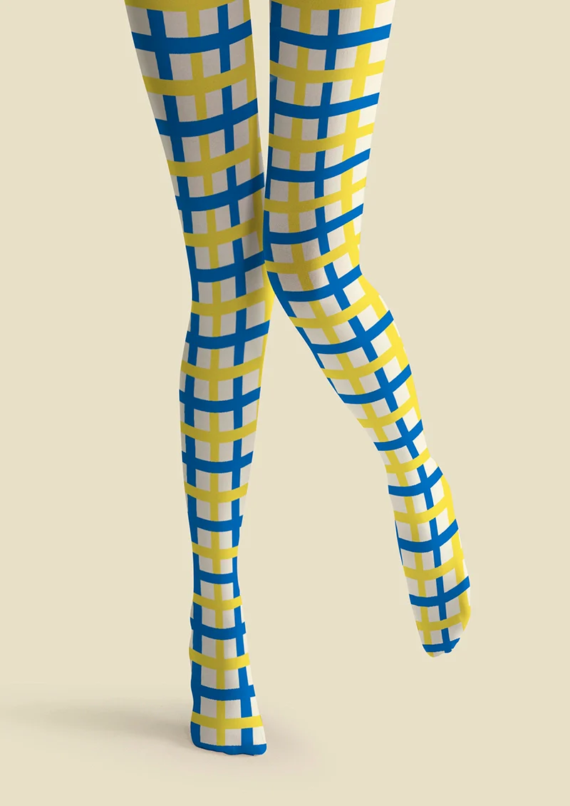 Viken Plan Yellow-blue checkered Tights Hosiery Pantyhose