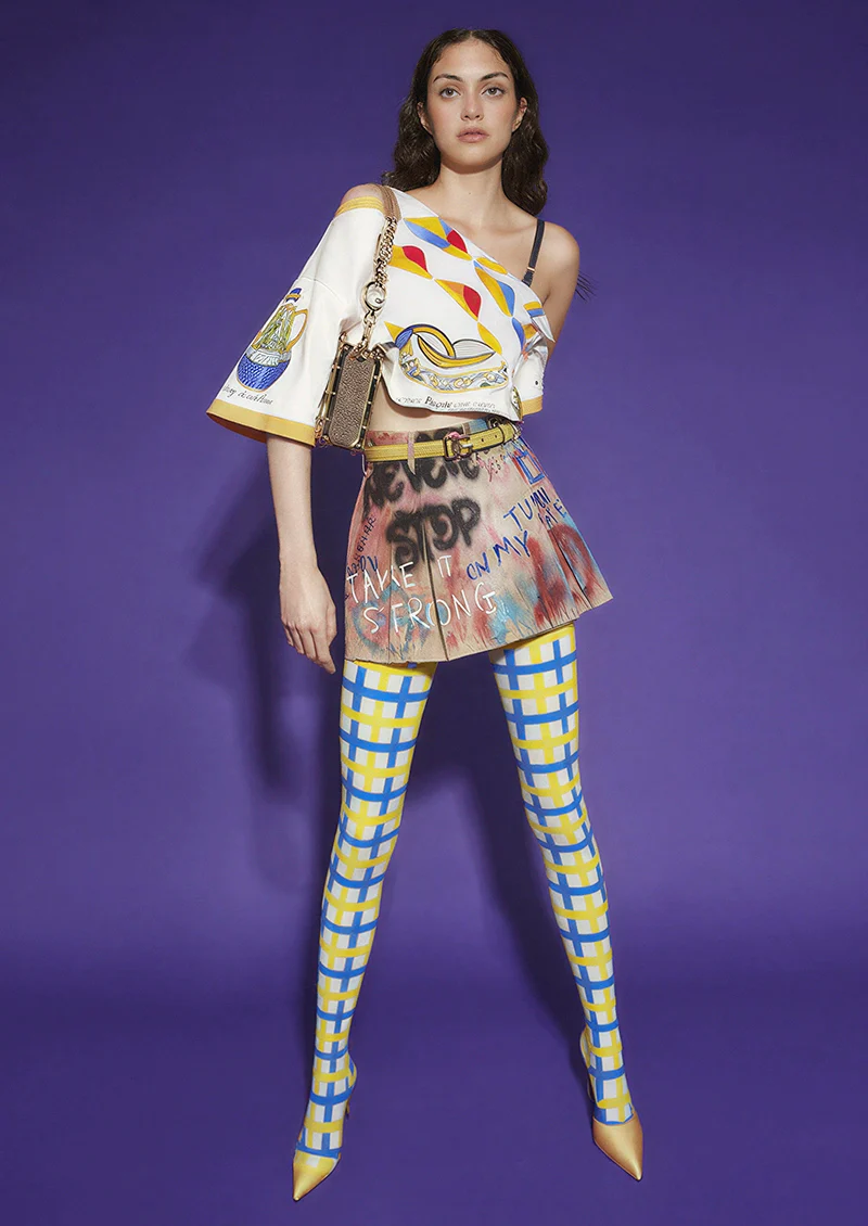 Viken Plan Yellow-blue checkered Tights Hosiery Pantyhose - Image 2