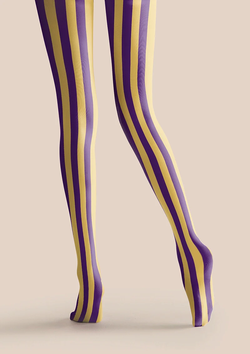 Viken Plan Mineral Yellow & Purple Stripes Tights Hosiery Pantyhose - Image 4