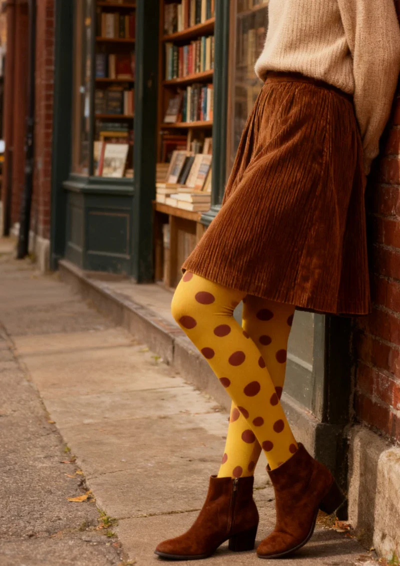 Viken Plan Yellow & Red Polka Dot Tights Hosiery Pantyhose - Image 2