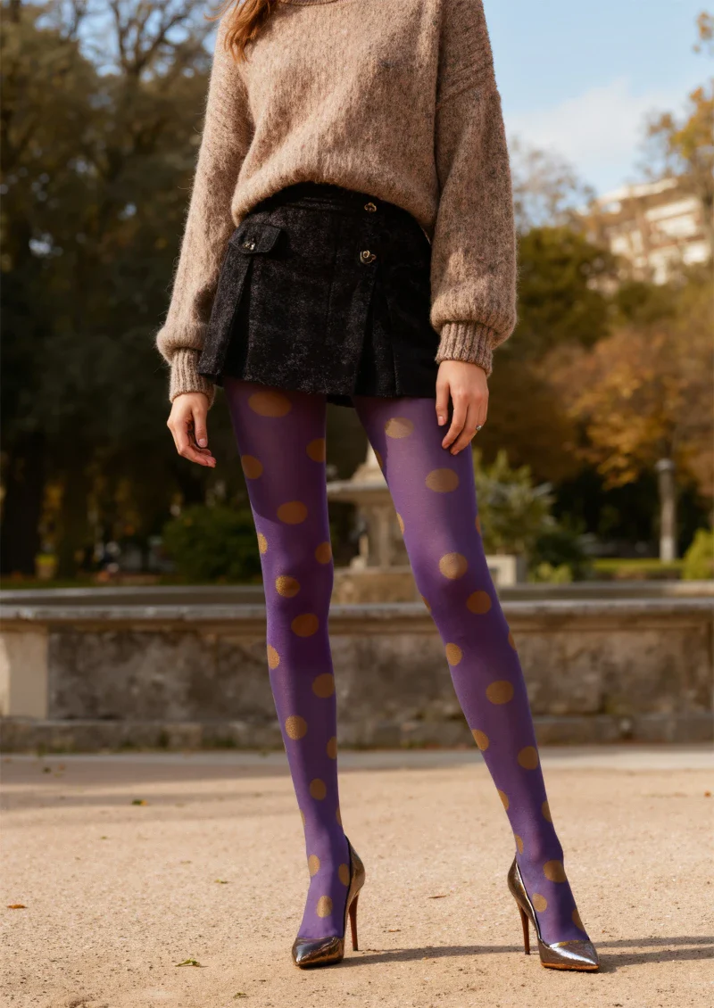Viken Plan Purple & Gold Polka Dot Tights Hosiery Pantyhose - Image 2