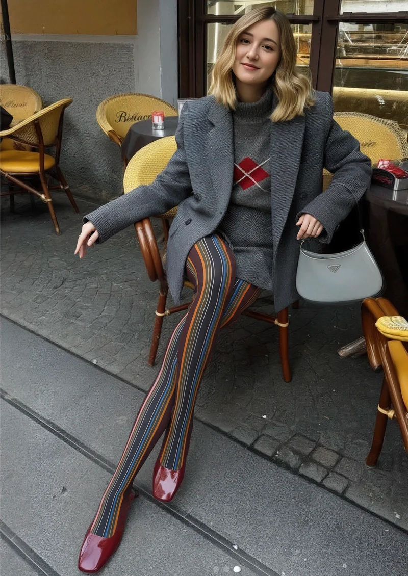 Viken Plan Iridescent Yesterday Striped Tights Hosiery Pantyhose - Image 2
