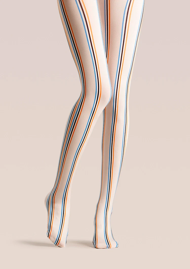 Viken Plan Beige Striped College Tights Hosiery Pantyhose - Image 3