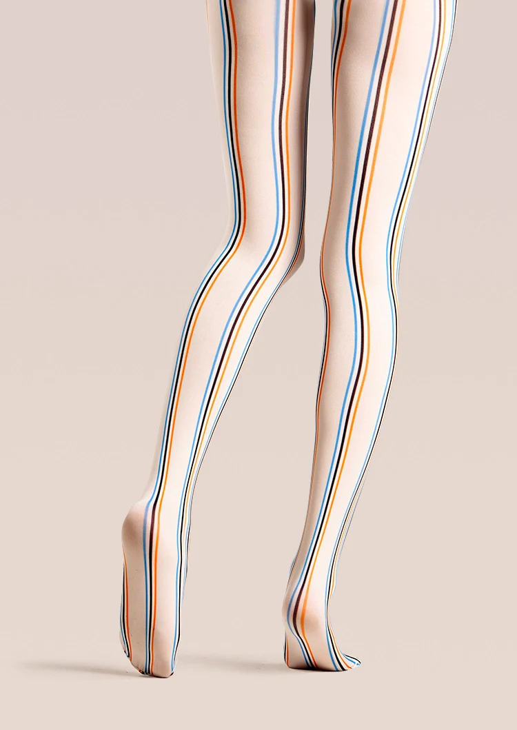 Viken Plan Beige Striped College Tights Hosiery Pantyhose - Image 4