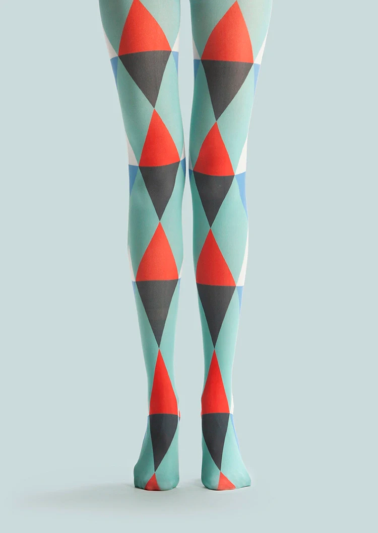 Viken Plan PopArt Print Tights Color block Pantyhose/Tights [Diamond grid] - Image 3