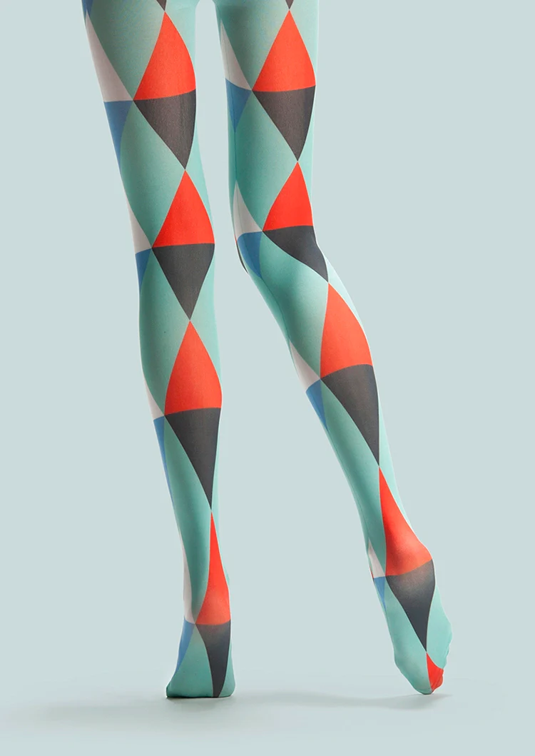 Viken Plan PopArt Print Tights Color block Pantyhose/Tights [Diamond grid] - Image 5