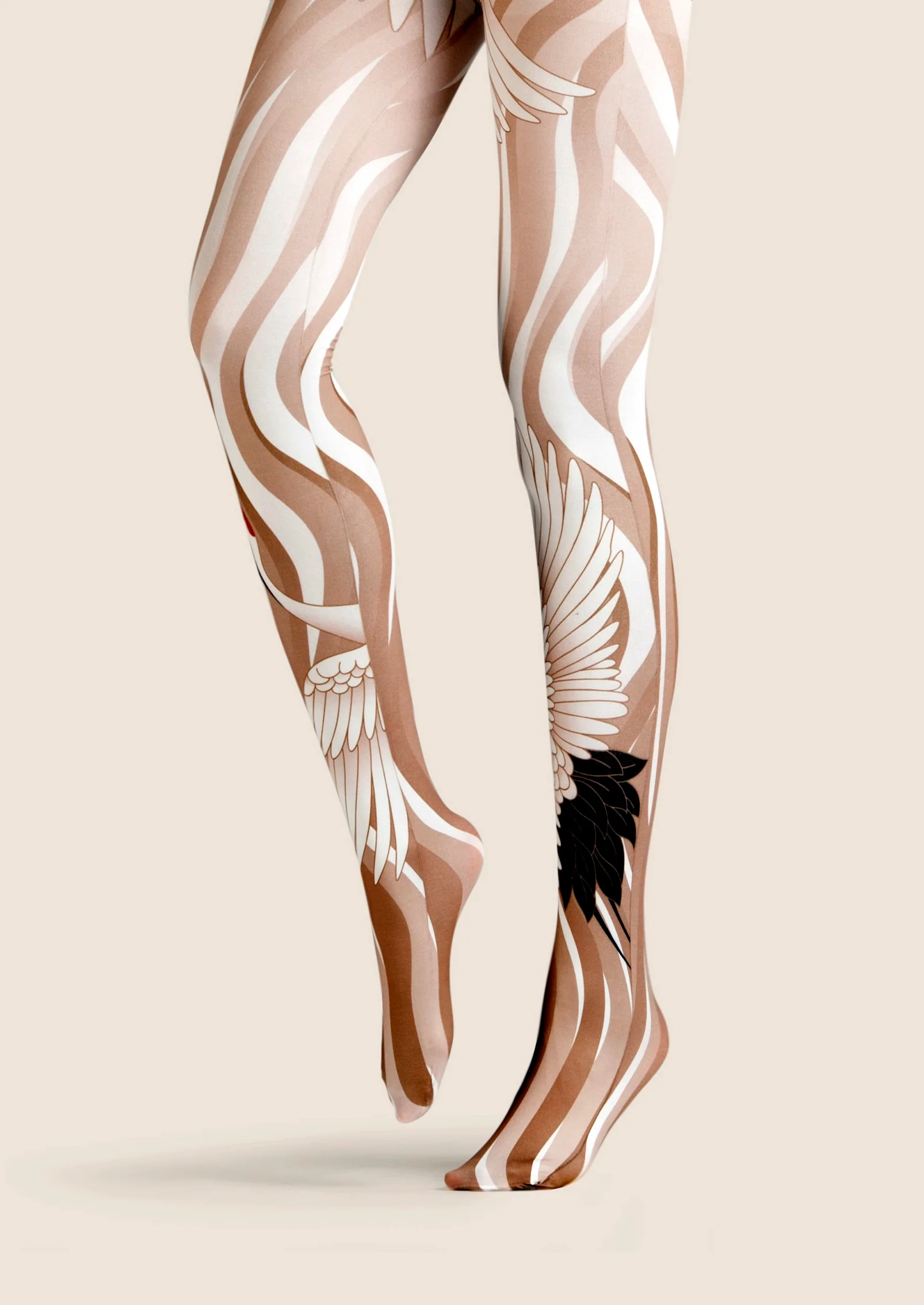 Viken Plan Golden Crane's Wings Unfurling Patterned Tights Hosiery Pantyhose - Image 3