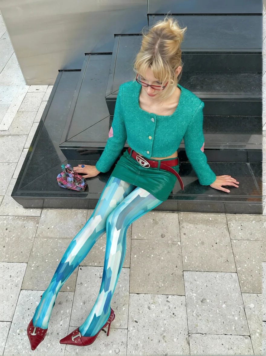 Viken Plan PopArt Print Tights Chic Pantyhose/Tights [Green Fluctuations] - Image 2