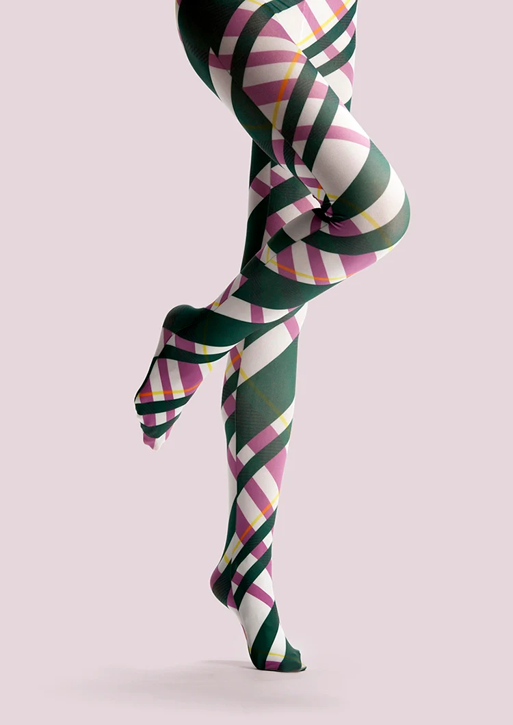 Viken Plan College art Print Tights Stripe Pantyhose/Tights [Green pink stripes] - Image 4
