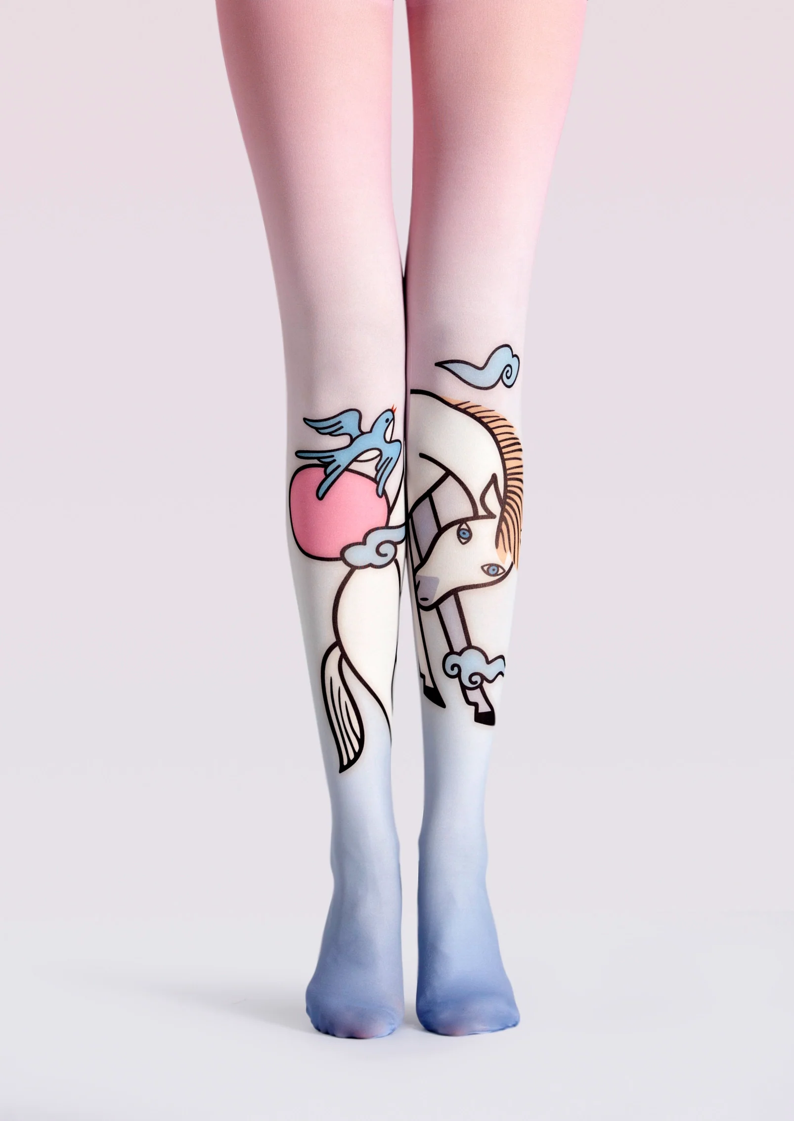 Viken Plan Fun art Print Tights Cute Pantyhose/Tights [Horse and swallow fell]