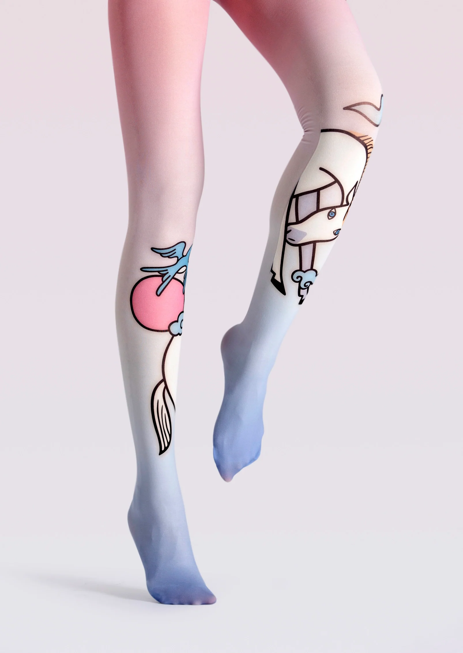 Viken Plan Fun art Print Tights Cute Pantyhose/Tights [Horse and swallow fell] - Image 2