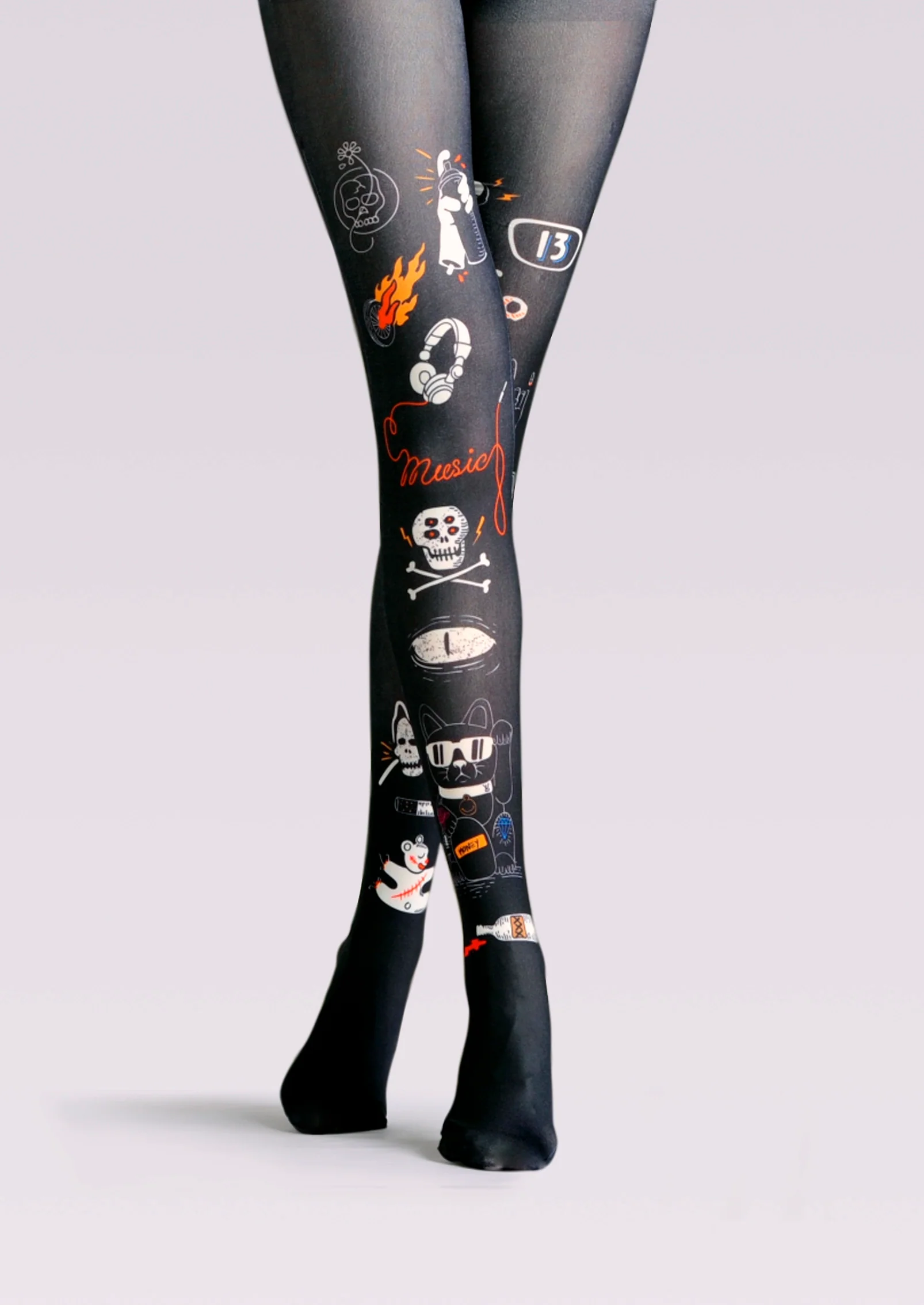 Viken Plan Street art Print Tights Personality Pantyhose/Tights [Necro Cat] - Image 3