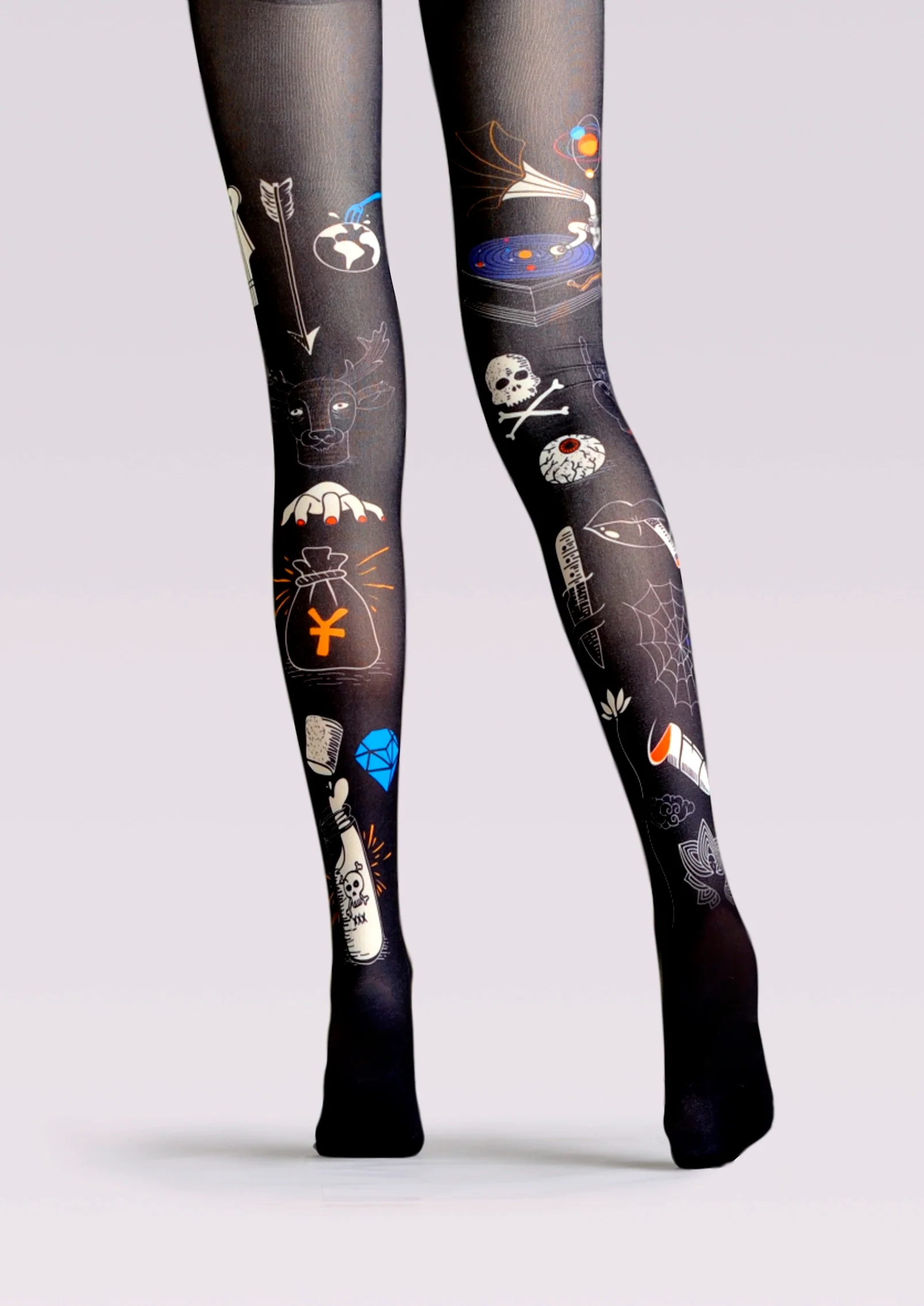 Viken Plan Street art Print Tights Personality Pantyhose/Tights [Necro Cat] - Image 4